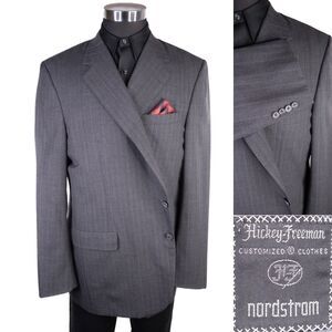 Hickey Freeman Mens 48L 2buttn  Gray Wool Blazer Sport Coat Suit Jacket Striped